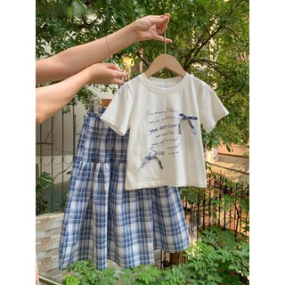 [B&G] Sét áo thun cotton trắng kèm chân váy caro dài cho bé gái từ 12-45kg(2-12 tuổi)