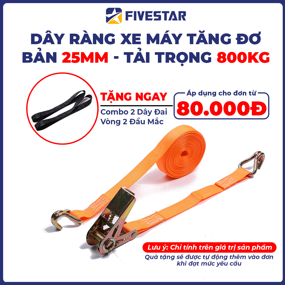 Mua 1 được 2 - Dây ràng xe máy tăng đơ bản 2.5cm tải trọng 800kg - Đầu tăng thép bền bỉ - Đủ size 1M đến 15M