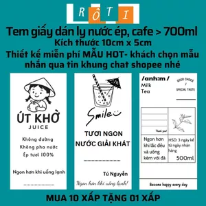 Sét 100 Tem giấy dán ly cafe, nước ép, trà sữa mẫu hot kích thước 10x5cm phù hợp ly, chai từ 700ml