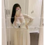 HT822 Set váy và áo choàng ngủ dáng dài tiểu thư ren bèo sang chảnh dáng xoè tôn dáng HT822