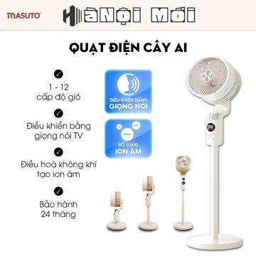 Quạt Điện Cây Masuto Thông Minh AI Điều Khiển Bằng Giọng Nói Quạt Mát Ion Âm Bổ Sung Oxy Điều Hòa Không Khí Remote Từ Xa