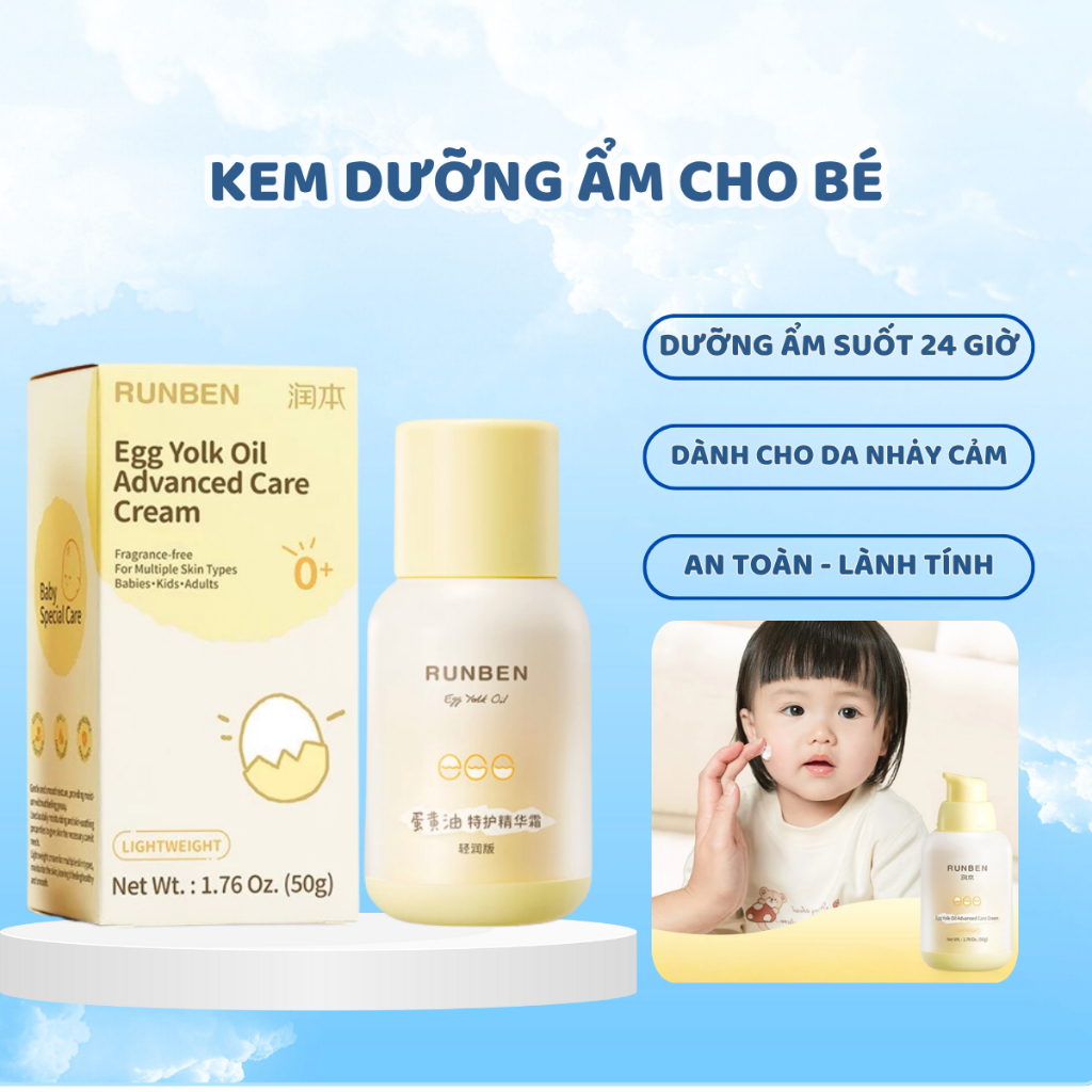 Kem Dưỡng Ẩm RUNBEN Baby Cream - Chống Khô Nẻ, Dưỡng Da Mềm Mại, Cấp Ẩm Sâu, Làm Mát Da Nhanh Chóng