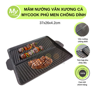 Mâm Nướng Vân Xương Cá Phủ Men Chống Dính MyCook Chảo Nướng BBQ Hải Sản Nướng Bếp Ga