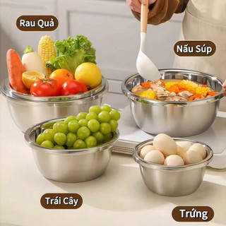 Thau inox Cao cấp đa năng 1000ML一5800ML Chubby Chef  dày dặn có viền cầm tay đường kính 18-32cm rửa trái cây nồi cái bát