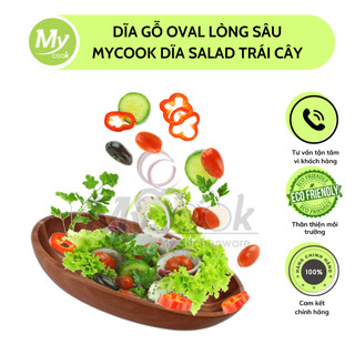 Đĩa gỗ khay gỗ oval lòng sâu MyCook đựng đồ ăn, trái cây, salad, bộ đĩa gỗ decor, trang trí