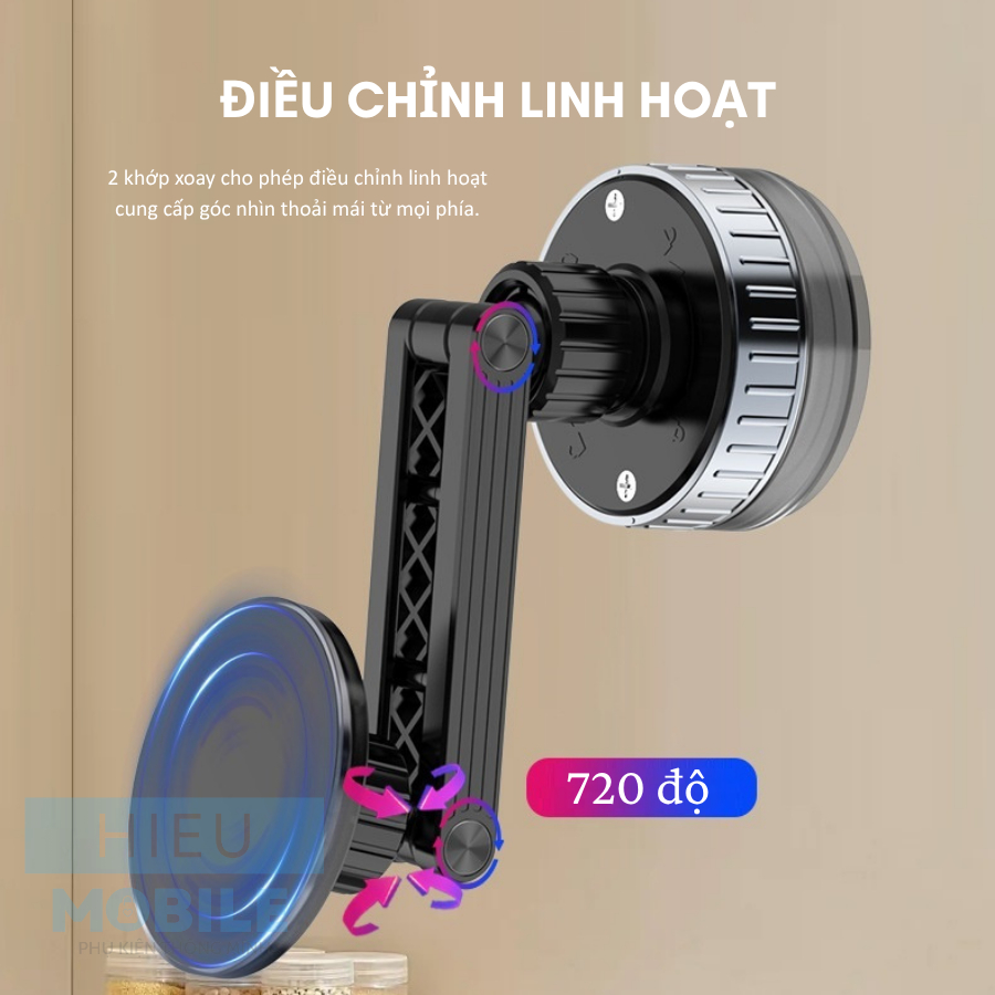 Giá đỡ điện thoại hút chân không nam châm có trục nối dài cho gạch men, cửa kính ô tô...
