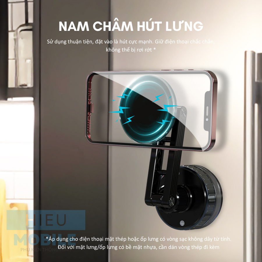 Giá đỡ điện thoại hút chân không nam châm có trục nối dài cho gạch men, cửa kính ô tô...