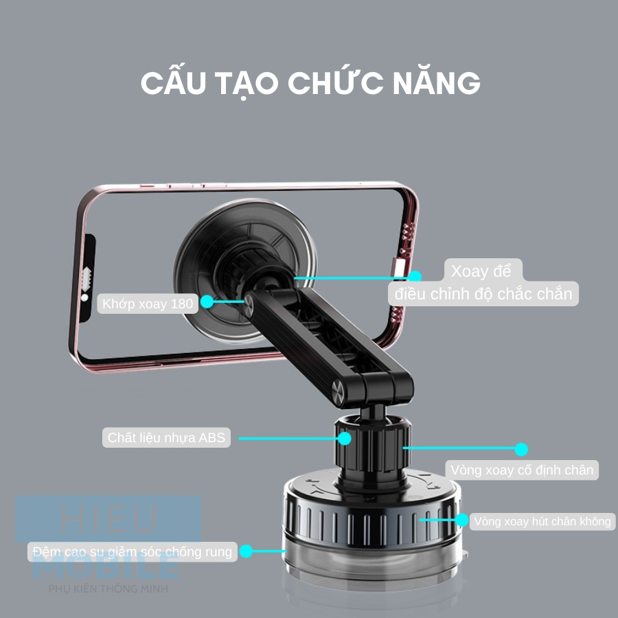 Giá đỡ điện thoại hút chân không nam châm có trục nối dài cho gạch men, cửa kính ô tô...