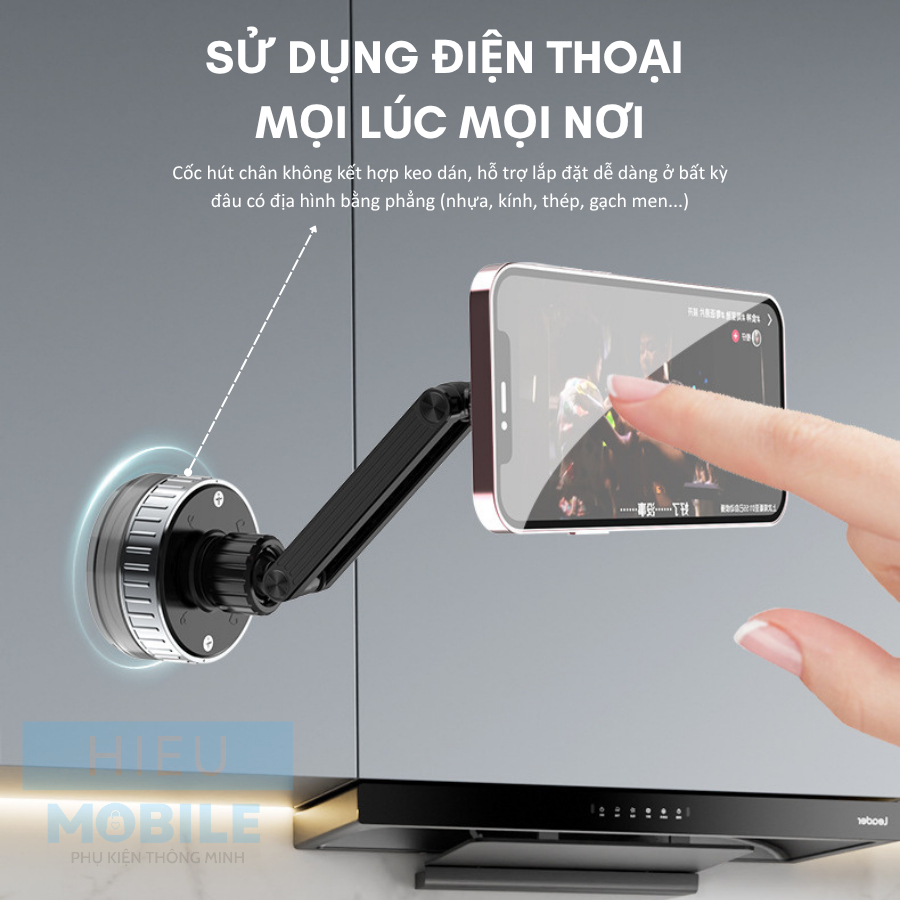 Giá đỡ điện thoại hút chân không nam châm có trục nối dài cho gạch men, cửa kính ô tô...