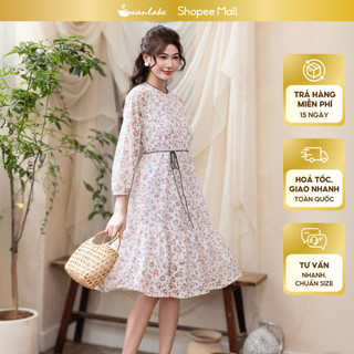 Swanlake | Váy Đầm Phom A Cổ Tròn Chất liệu Ren In Hoạ Tiết Hoa Lót Thun Kèm Dây Thắt Eo - D12370
