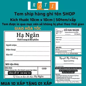 Sét 50 Phiếu ship hàng ghi tên shop, có sẵn keo dán kích thước 10x10cm