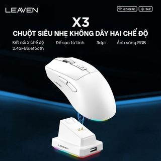 Chuột không dây - Chuột Bluetooth Leaven X3 Chip PRO-Chuột Bluetooth Có Dock Sạc- LED Rgb-1600 DPI Siêu nhẹ-BH12T