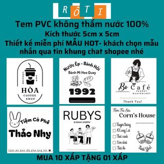 50 Tem nhựa dán ly coffee, chai nhựa Cafe không thấm nước 100% Kích thước 5x5 cm