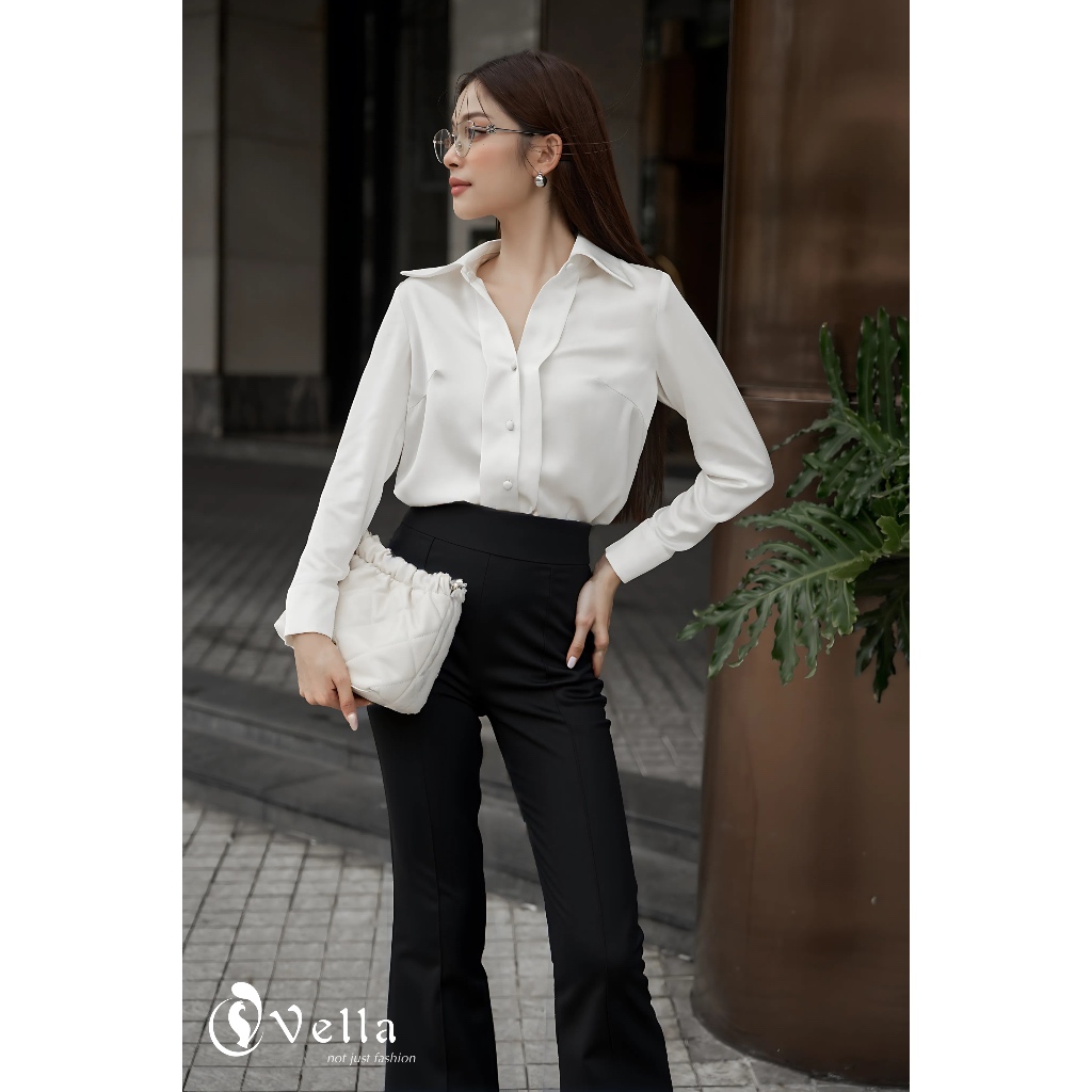 Vella Fashion set áo sơ mi nữ tay dài phối quần ống loe VA24061 VQ23089