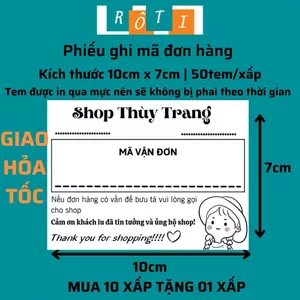 50 Phiếu ghi mã đơn hàng theo tên shop có sẵn keo dán kích thước 10x7cm