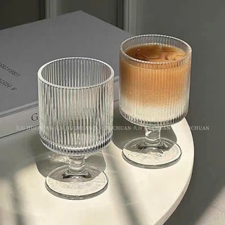 Ly Thuỷ Tinh Hoạ Tiết Sọc Có Chân 250ml | Cốc Thuỷ Tinh Đựng Kem, Sinh Tố Đá Xay, Nước Ép, cocktail, cà phê