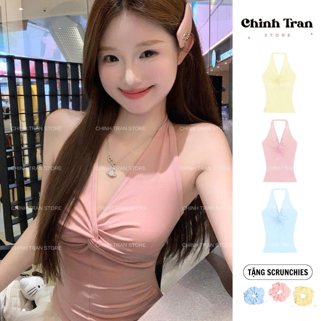 [TẶNG SCRUNCHIES] Áo Cổ Yếm Xoắn Ôm Body Mịn Mát Nhiều Màu Pastel Xinh Xắn Nữ Tính - Chinh Trần Store