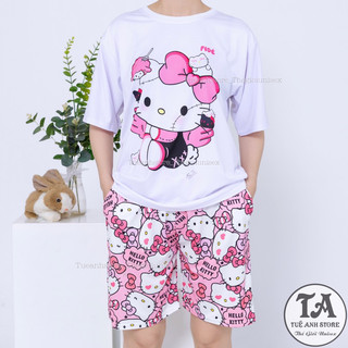 Set bộ quần short lững áo cotton hoạt hình Mèo Hello Kitty Mặc nhóm Đi Biển - Bộ mặc nhà Cartoon form rộng Unisex nam nữ