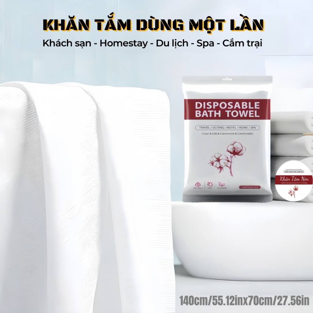 Combo 5 gói Khăn Tắm Dùng Một Lần – Nhỏ Gọn, Vệ Sinh, Tiện Lợi Cho Du Lịch, Khách Sạn, Spa
