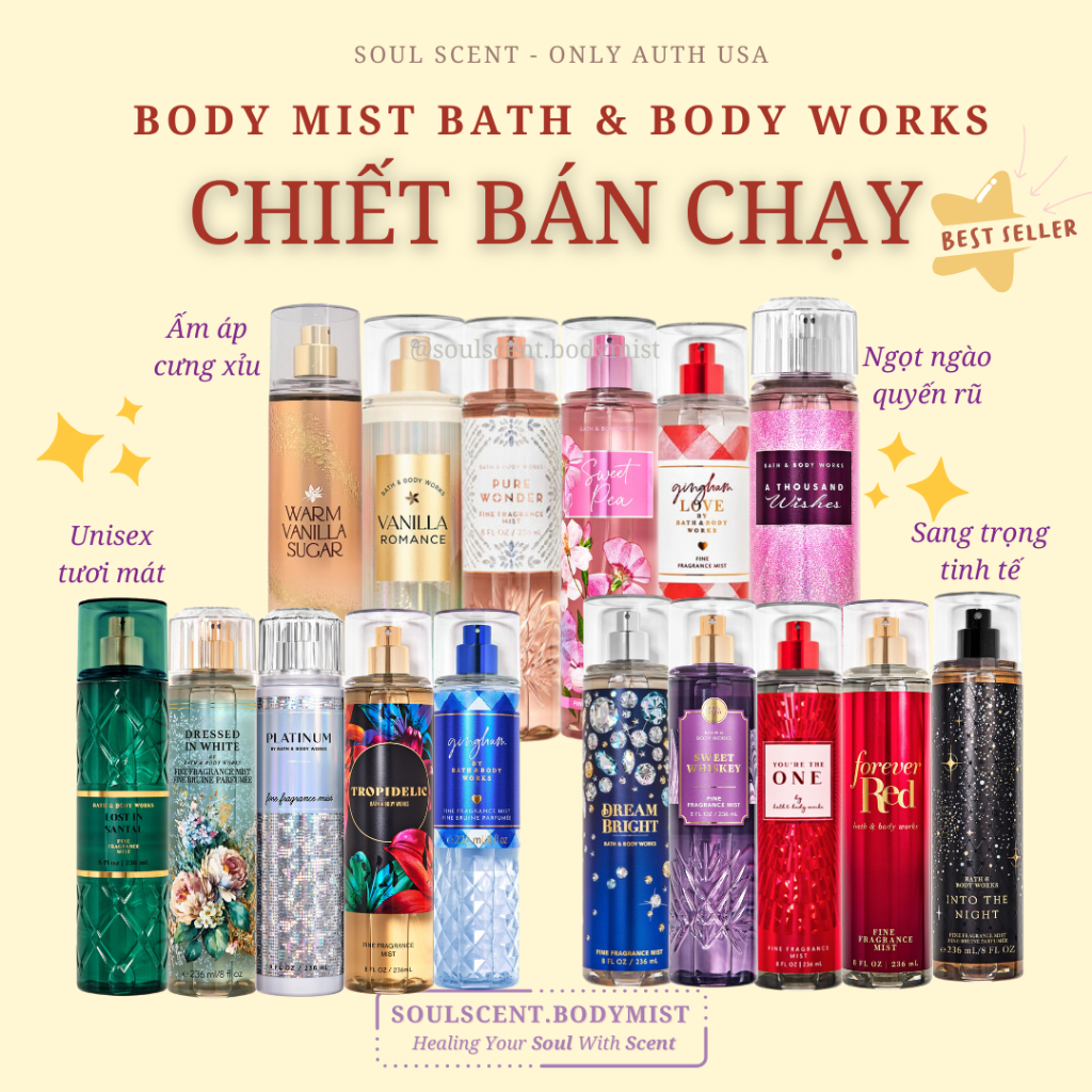 Chiết Bán Chạy] Body mist xịt thơm nước hoa toàn thân Bath Body