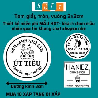 500 Tem giấy dán ly cafe, tem phụ hàng hóa, tem dán mỹ phẩm nước hoa, kích thước 3x3cm