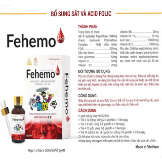 ✅[Chính hãng] Sắt nhỏ giọt FEHEMO PRO bổ sung sắt, vitamin thiết yếu cho mẹ và trẻ nhỏ