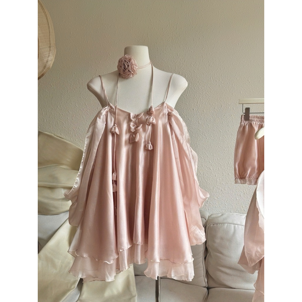 Set tơ dây hoa Hồng - Hàng thiết kế - màu Hồng Ánh Kim- TY CLOTHING