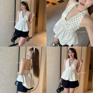 DOTTY TOP | Áo yếm chấm bi cổ V buộc nơ form tùng bí phong cách tiểu thư, sang trọng, gợi cảm | ByMintt
