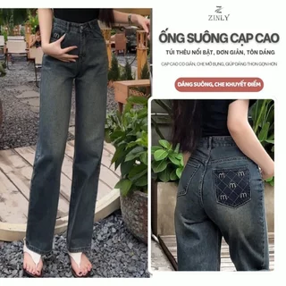 Quần Jean Nữ Ống Suông Màu Đậm Túi Thêu Chữ M Q288