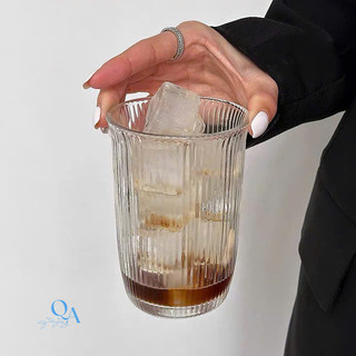 Ly thủy tinh tròn miệng loe thân sọc, trơn phong cách Nhật Bản Hàn Quốc tối giản, Cốc thủy tinh cafe, sinh tố, cocktail