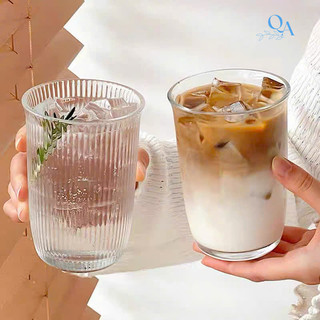 Ly thủy tinh tròn miệng loe thân sọc, trơn phong cách Nhật Bản Hàn Quốc tối giản, Cốc thủy tinh cafe, sinh tố, cocktail