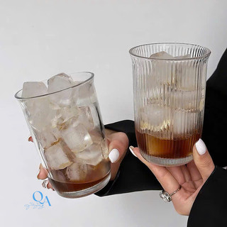 Ly thủy tinh tròn miệng loe thân sọc, trơn phong cách Nhật Bản Hàn Quốc tối giản, Cốc thủy tinh cafe, sinh tố, cocktail