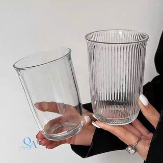 Ly thủy tinh tròn miệng loe thân sọc, trơn phong cách Nhật Bản Hàn Quốc tối giản, Cốc thủy tinh cafe, sinh tố, cocktail