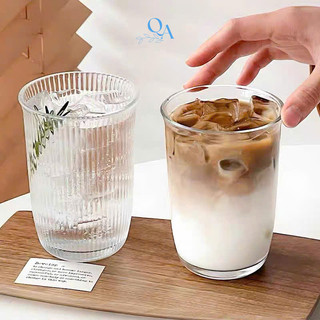 Ly thủy tinh tròn miệng loe thân sọc, trơn phong cách Nhật Bản Hàn Quốc tối giản, Cốc thủy tinh cafe, sinh tố, cocktail