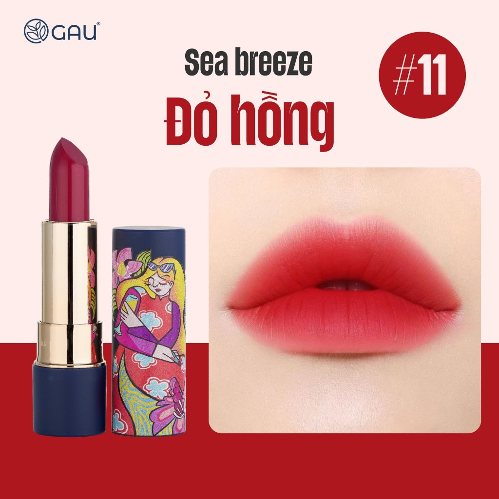 Son Lì Tự Nhiên #11 ĐỎ HỒNG Chính hãng Không Chì Lâu Trôi Ăn Được GAU HAVE A GOOD MEAL  - Dạng Thỏi