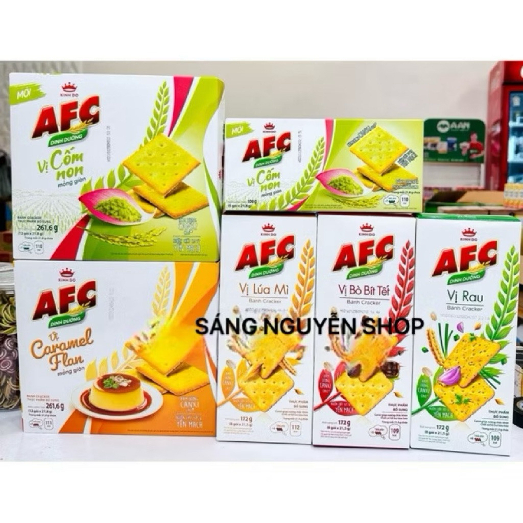 Bánh AFC Dinh Dưỡng Vị Rau/Lúa Mì/Cốm Non Hộp 109g-172g( Date Mới ...