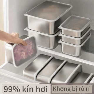 Bộ 3 Hộp Inox 304 Đựng Cơm Giữ Tươi Tủ Lạnh Bảo Quản Thực Phẩm – Không Gỉ, Nắp Kín, Chống Tràn