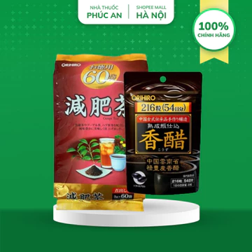 Combo giảm cân, giảm mỡ bụng Orihiro Nhật Bản - trà genpi 60 gói và viên giấm đen 216 viên