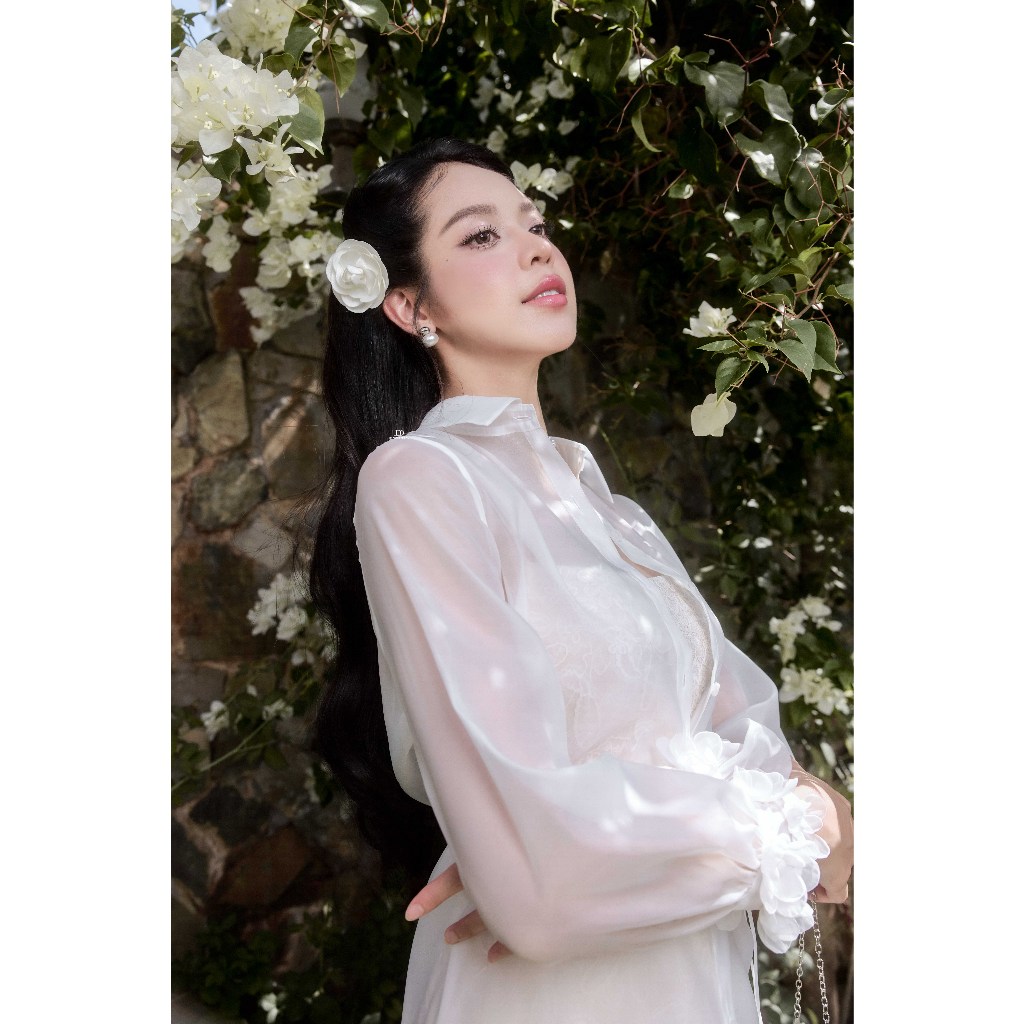 Set Áo sơ mi voan đính hoa 2S20.2506OG, Đầm ren body 2 dây 1P11.2505L phong cách sang chảnh gợi cảm đi tiệc chụp hình JM