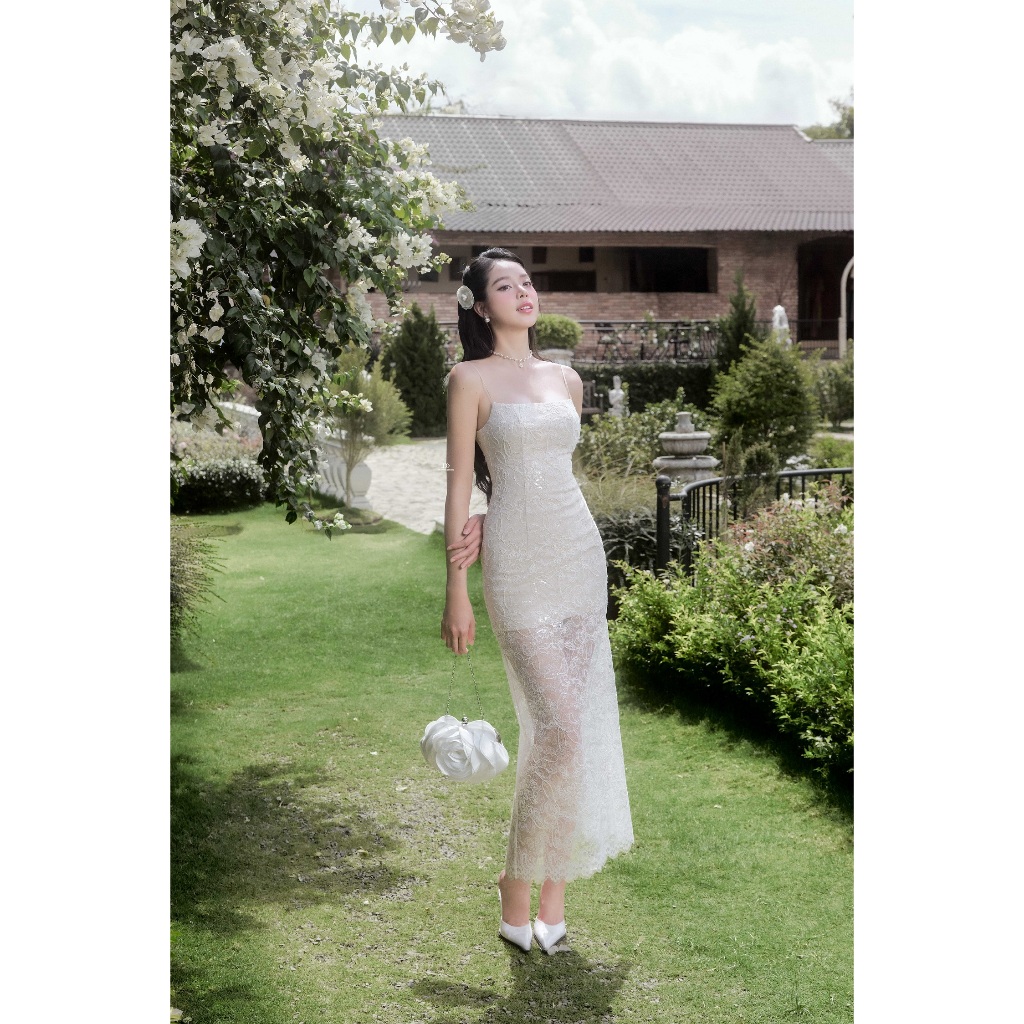 Set Áo sơ mi voan đính hoa 2S20.2506OG, Đầm ren body 2 dây 1P11.2505L phong cách sang chảnh gợi cảm đi tiệc chụp hình JM