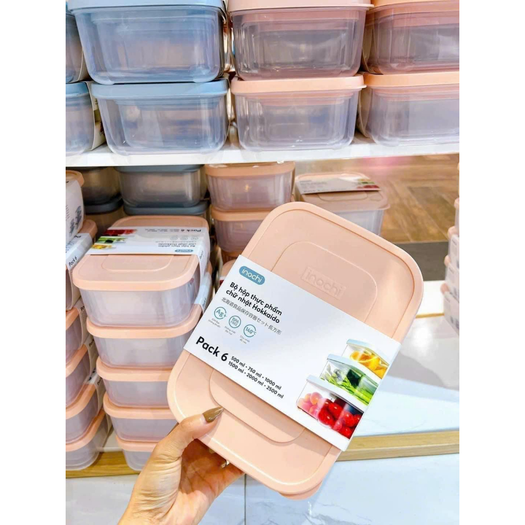 Set 6 Hộp Đựng Thực Phẩm Nhựa Inochi CHỮ NHẬT Bảo Quản Thức ăn An Toàn ...