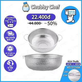 Rổ inox Có quai lỗ nhỏ 16.5CM-40.5CM Chubby Chef Rá inox đa năng có chân ráo nước vo gạo quai treo tiện lợi