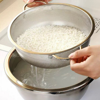 Rổ inox Có quai lỗ nhỏ 16.5CM-40.5CM Chubby Chef Rá inox đa năng có chân ráo nước vo gạo quai treo tiện lợi