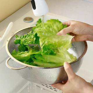 Rổ inox Có quai lỗ nhỏ 16.5CM-40.5CM Chubby Chef Rá inox đa năng có chân ráo nước vo gạo quai treo tiện lợi