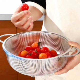 Rổ inox Có quai lỗ nhỏ 16.5CM-40.5CM Chubby Chef Rá inox đa năng có chân ráo nước vo gạo quai treo tiện lợi