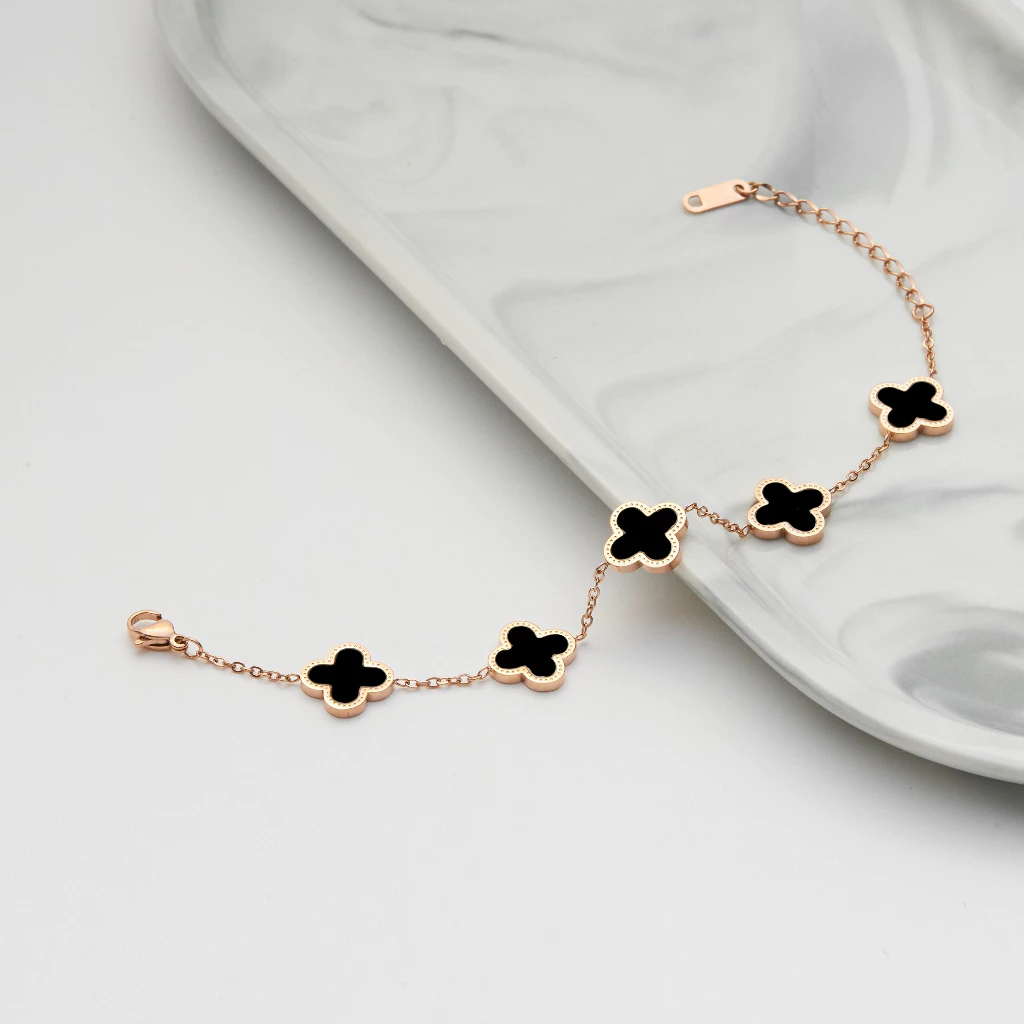 [ HỢP KIM BẠC] Vòng tay nữ IMOON Five Four Leaf Clovers Bracelet Silver , lắc tay cỏ 4 lá IMOON009
