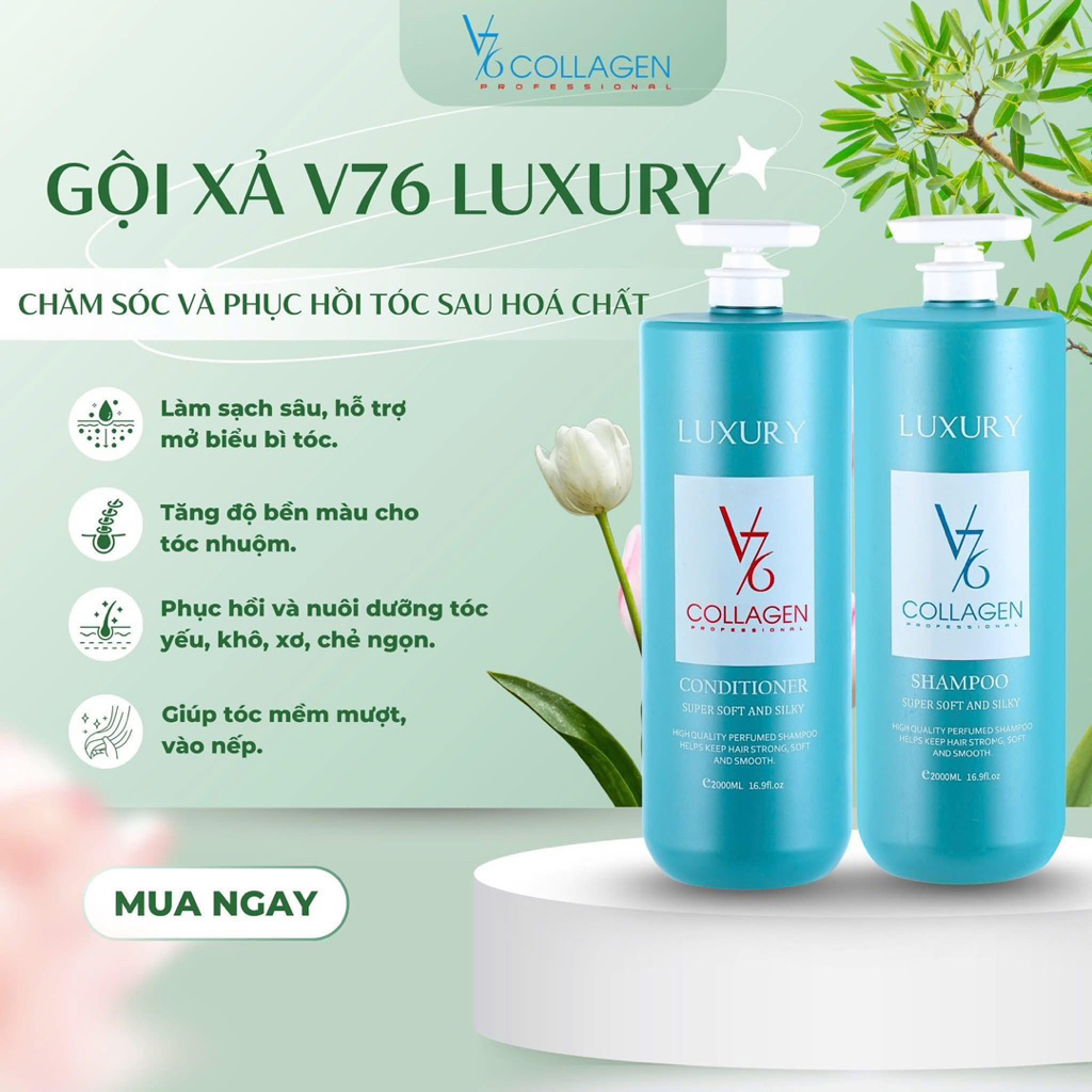 [CHÍNH HÃNG] Cặp Gội Xả Phục Hồi Tóc, Bộ Gội Xả V76 Collagen Italy 2000ml Bảo Vệ Tóc Chắc Khỏe