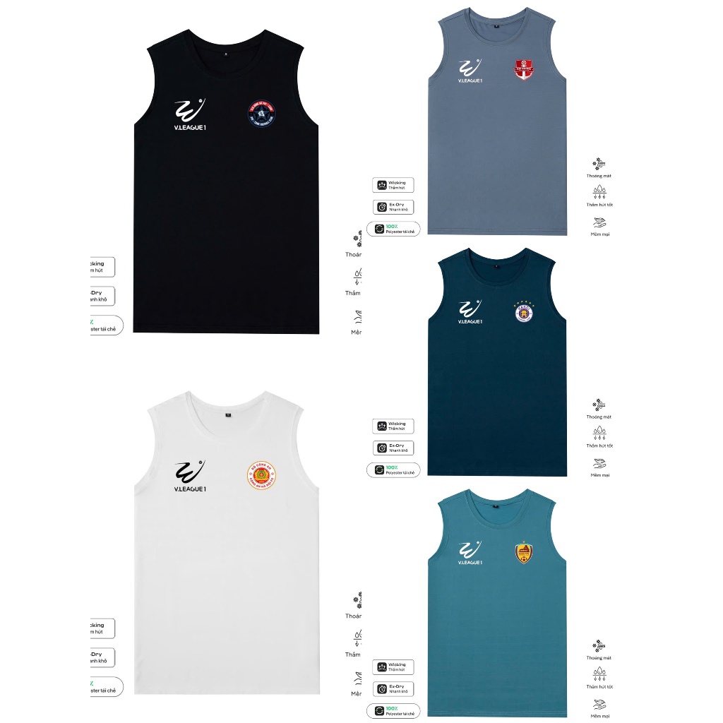 Áo Tanktop CLB CA Hà Nôi, PVF, Hải Phòng,... SlimFit Ôm Body Tập Gym Thể Thao Thun Lỗ Kim Ba Lỗ 4 Chiều