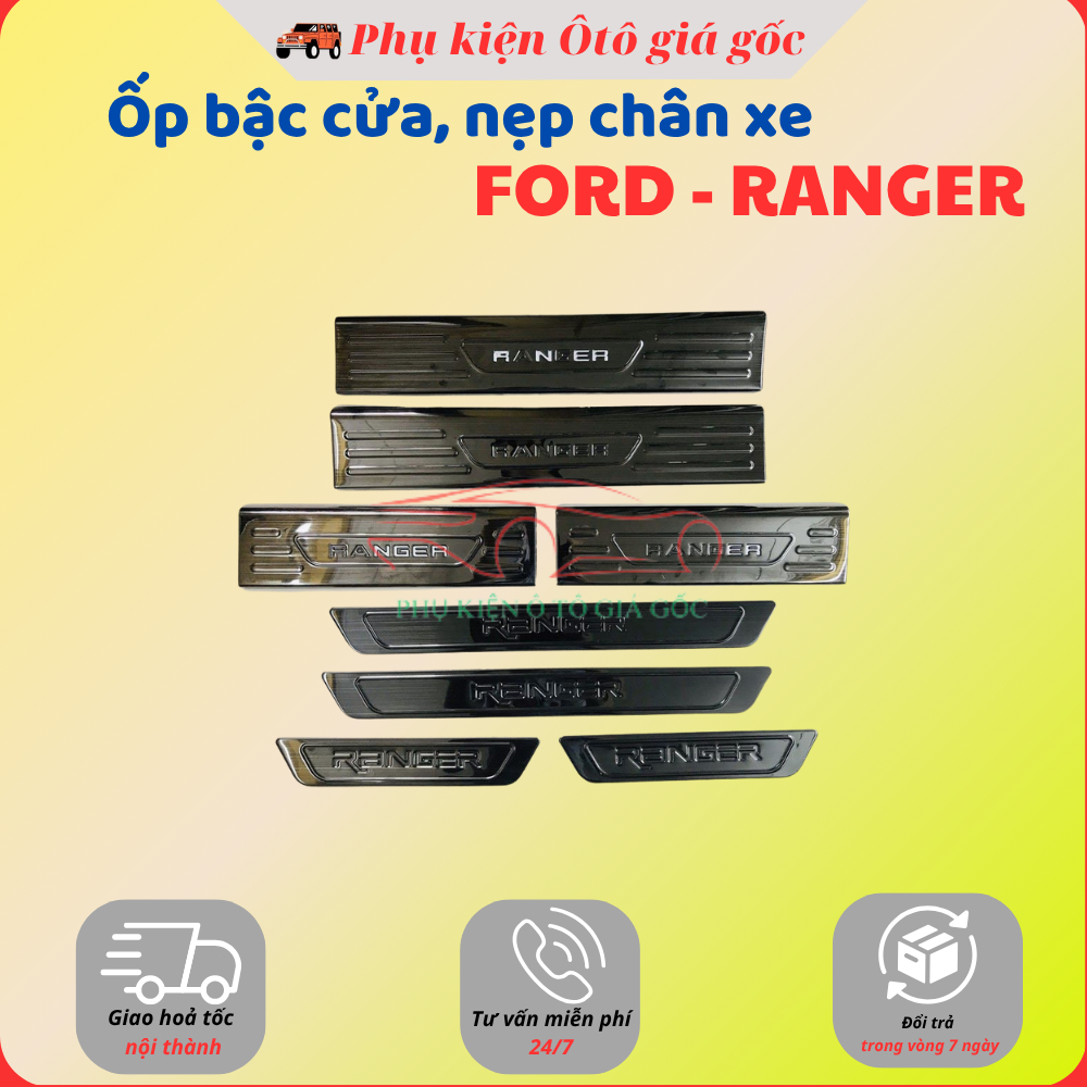 Ốp bậc cửa, nẹp bước chân trong, ngoài xe Ford Ranger 2014 - 2023 chất liệu titan cao cấp