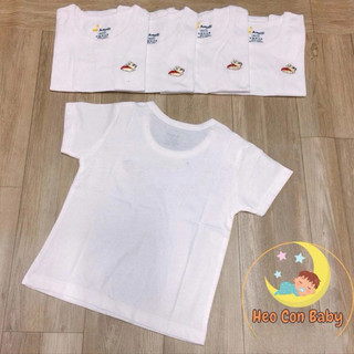 [Combo 5] Áo Thun Tay Ngắn Cho Bé Cotton Trắng – Mặc Mát Ngày Hè, Co Giãn 4 Chiều (8–25kg)